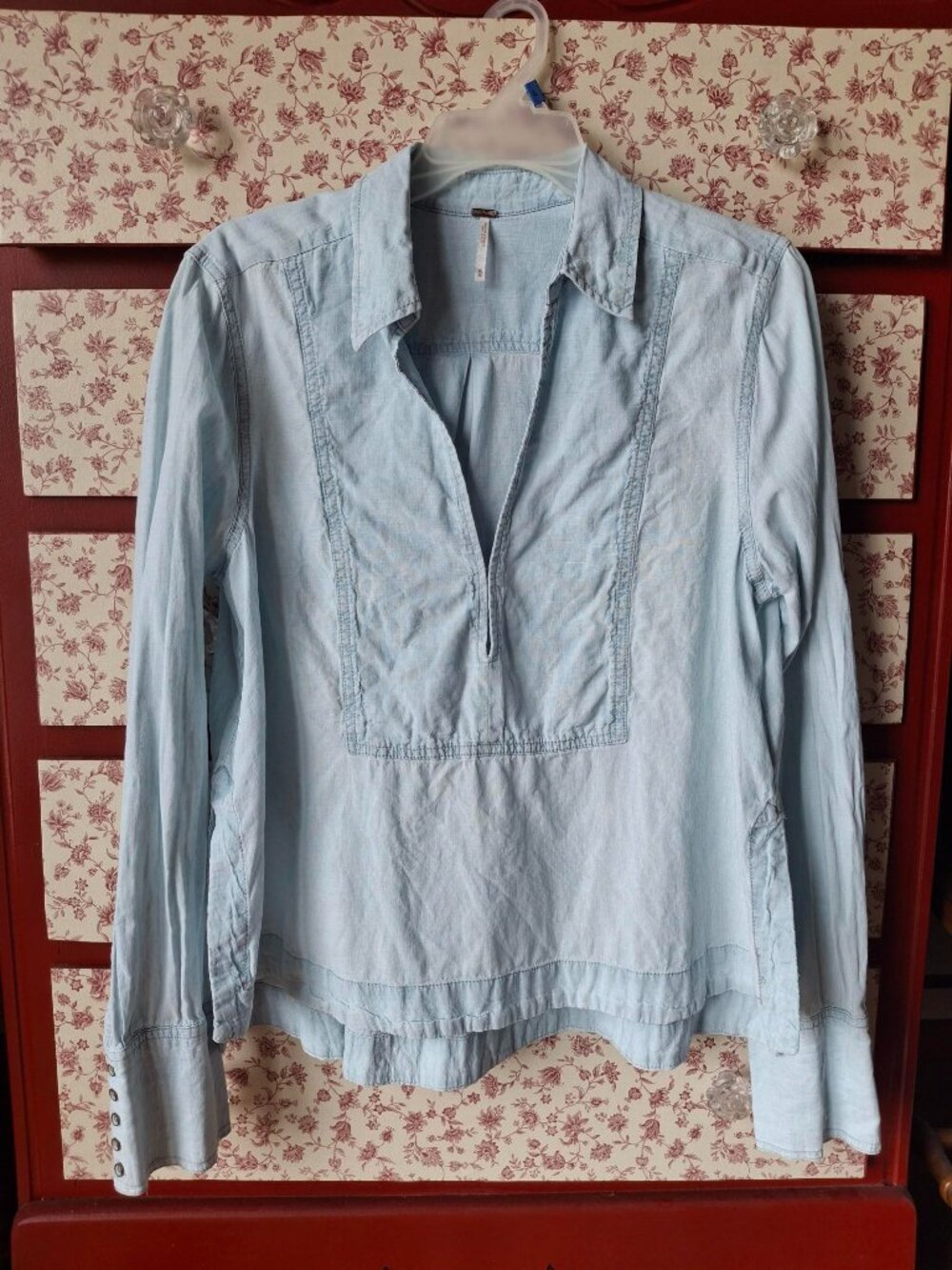 Free People Ready or Not Chambray Top Rumi Wash Linen Blend Women's Medium